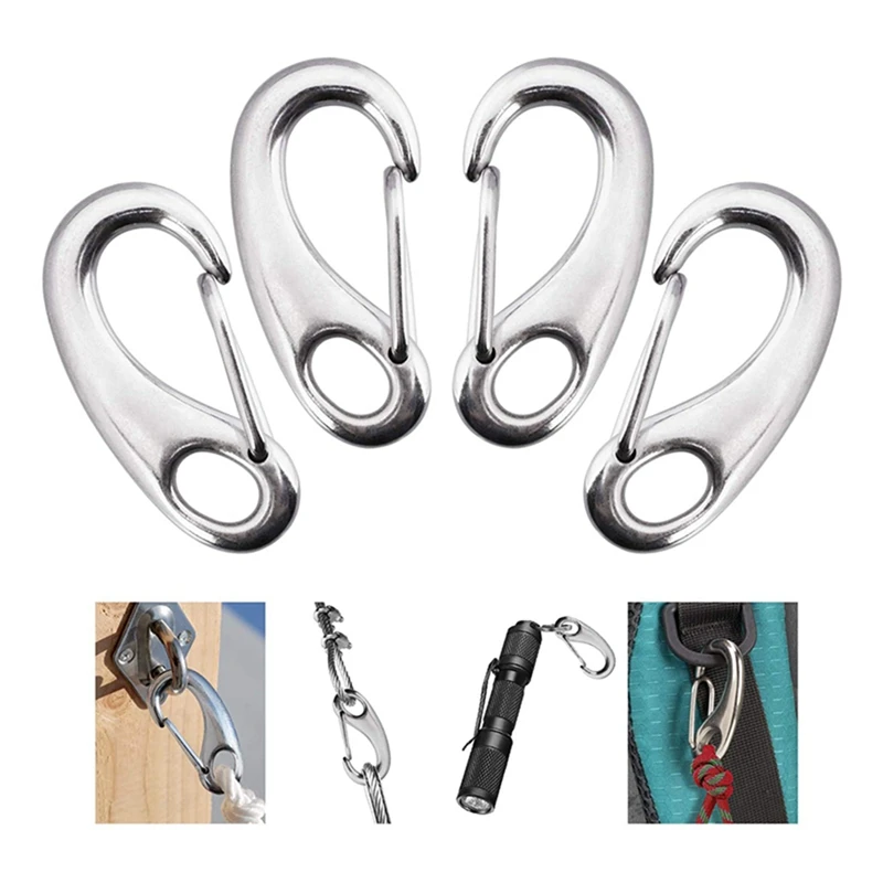 

4 Pcs 304 Stainless Snap Hook,Snap Hook Clip, 2 Inch Duty Marine Grade Carabiner for Keychains, Curtains,Hiking,Etc.