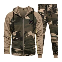 mens camouflage sportswear tactical hooded jacket track and field jogging trousers two piece mens camouflage military uniform