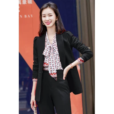 

Autumn New Pant Suits For Women Business Office Lady Double Breasted Professional Fashion 4xl 2 Pieces Sets Black