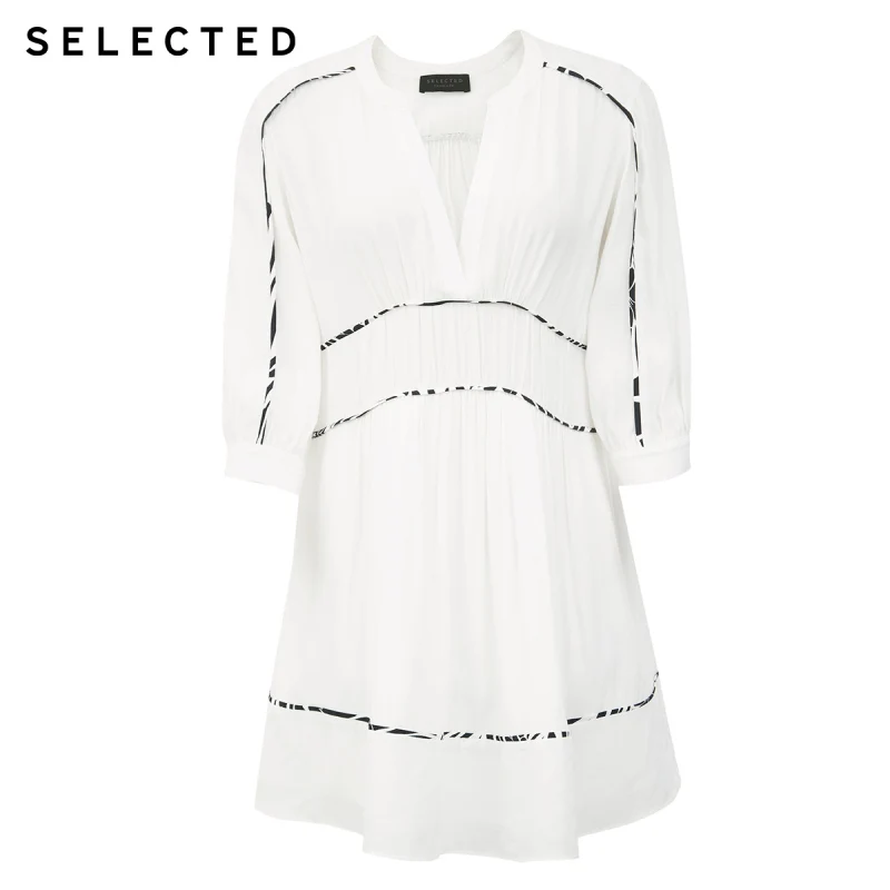 

SELECTED Women's Smooth Stitching V-neck Loose Summer Short Dress S|42022J534