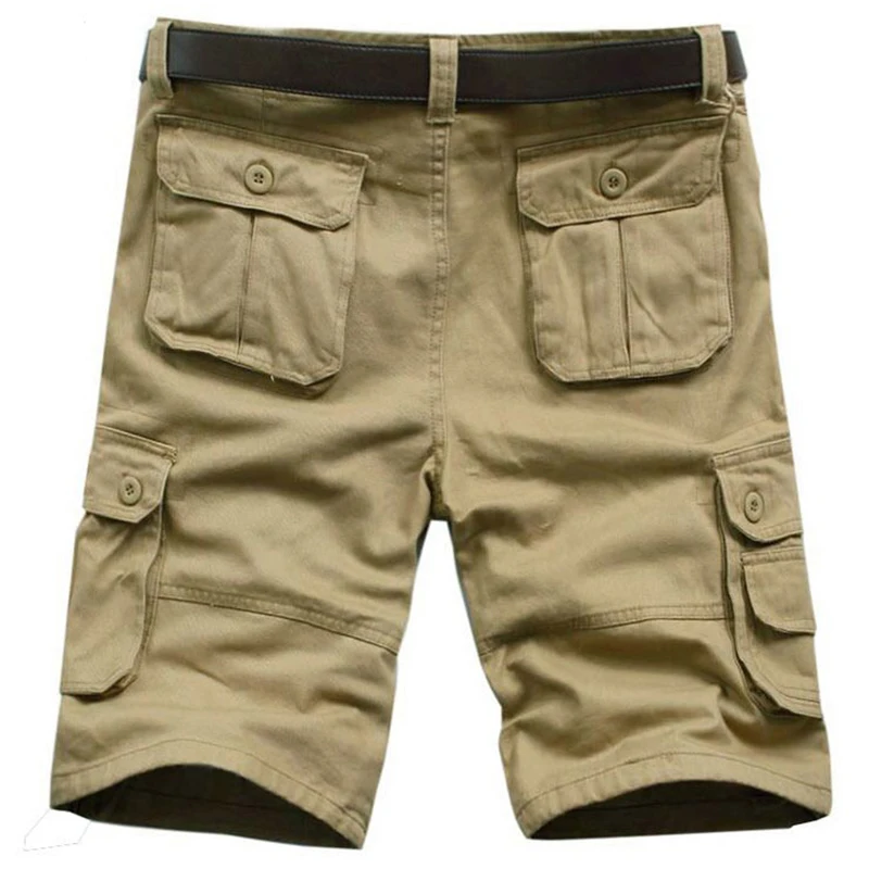 

iSurvivor 2021 Multi Pockets Solid Color Cargo Shorts Male Casual Fashion Slim Fit Knee Length Plus Size Cargo Shorts Outwear