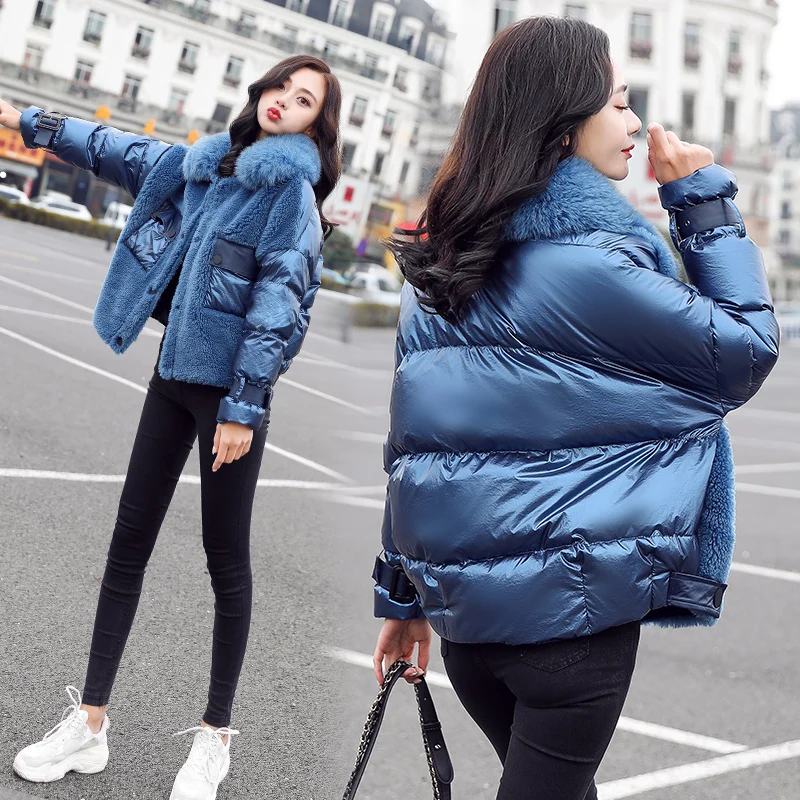 

Меховая Новинка, модная женская куртка с воротником из 2020 лисы и перьев, зимнее пальто в стиле пэчворк из овечьей шерсти, 90% пуховое пальто на...