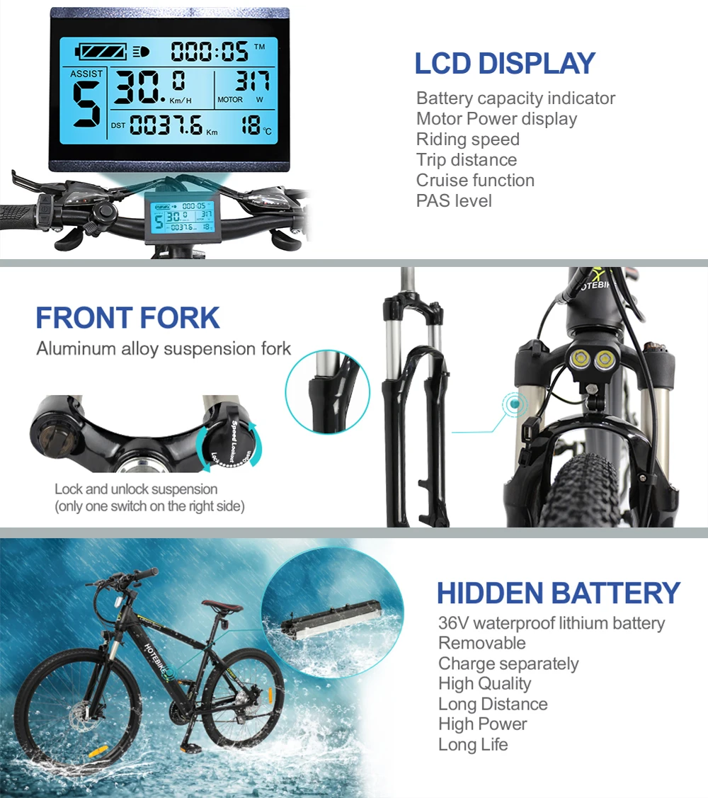 HOTEBIKE 36v 350w Электрический горный велосипед для US 26 &quotсо скрытой батареей