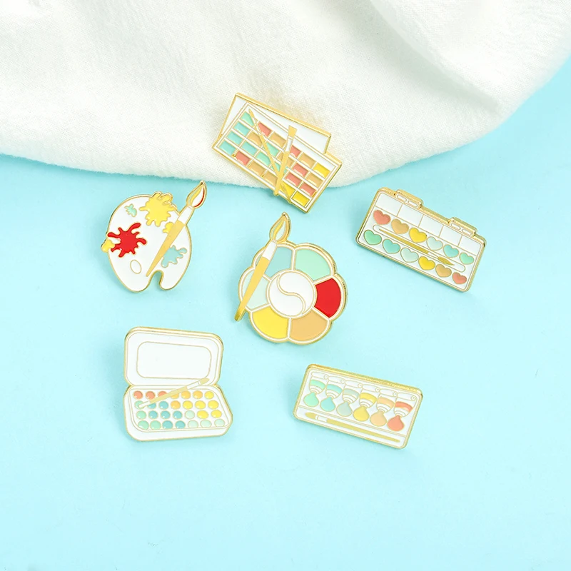 

Color Palette Enamel Pins Custom Artistic Paint Tools Brooch Lapel Badge Bag Cartoon Jewelry Gift for Kids Friends