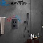 Термостатический смеситель для душа puerqihy, матовый черный скрытый термостат, смесители для душа с дождевой насадкой, настенный набор