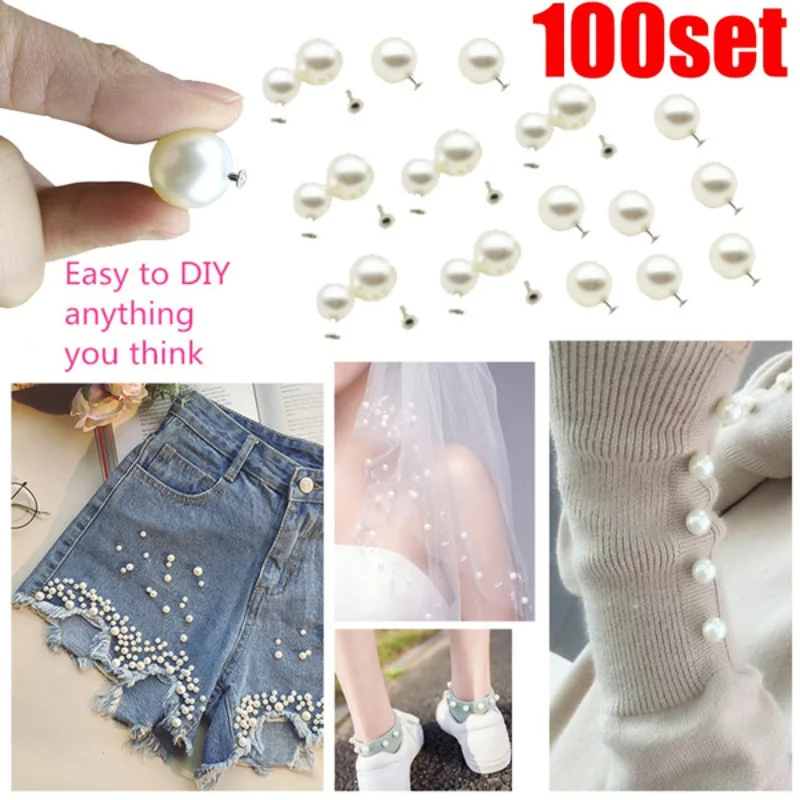 

100pcs/pack Handmade DIY Pearl Rivets Craft Cap Pearl Knitting Hat Uppers Clothes Wedding Bridal Veil Decoration Garment Beads