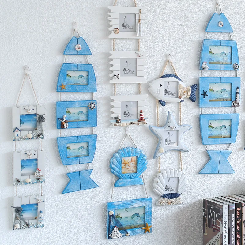 

Mediterranean Style Decor Wood Frame Combination Photo Frame Set Wall Hanging Pictures 3,4 ,5 Inch Photo Frame Home Decoration