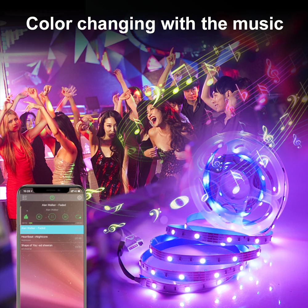 Светодиодная лента 5050 RGB светильник с поддержкой Bluetooth Гибкая Музыкальная 5 м 10 20