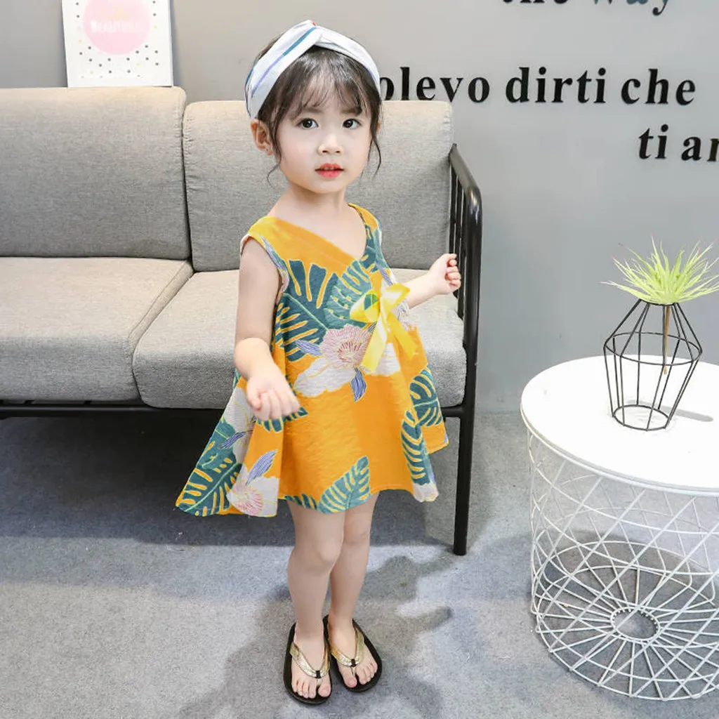 Лидер продаж летнее платье для девочек платья без рукавов с цветочным принтом
