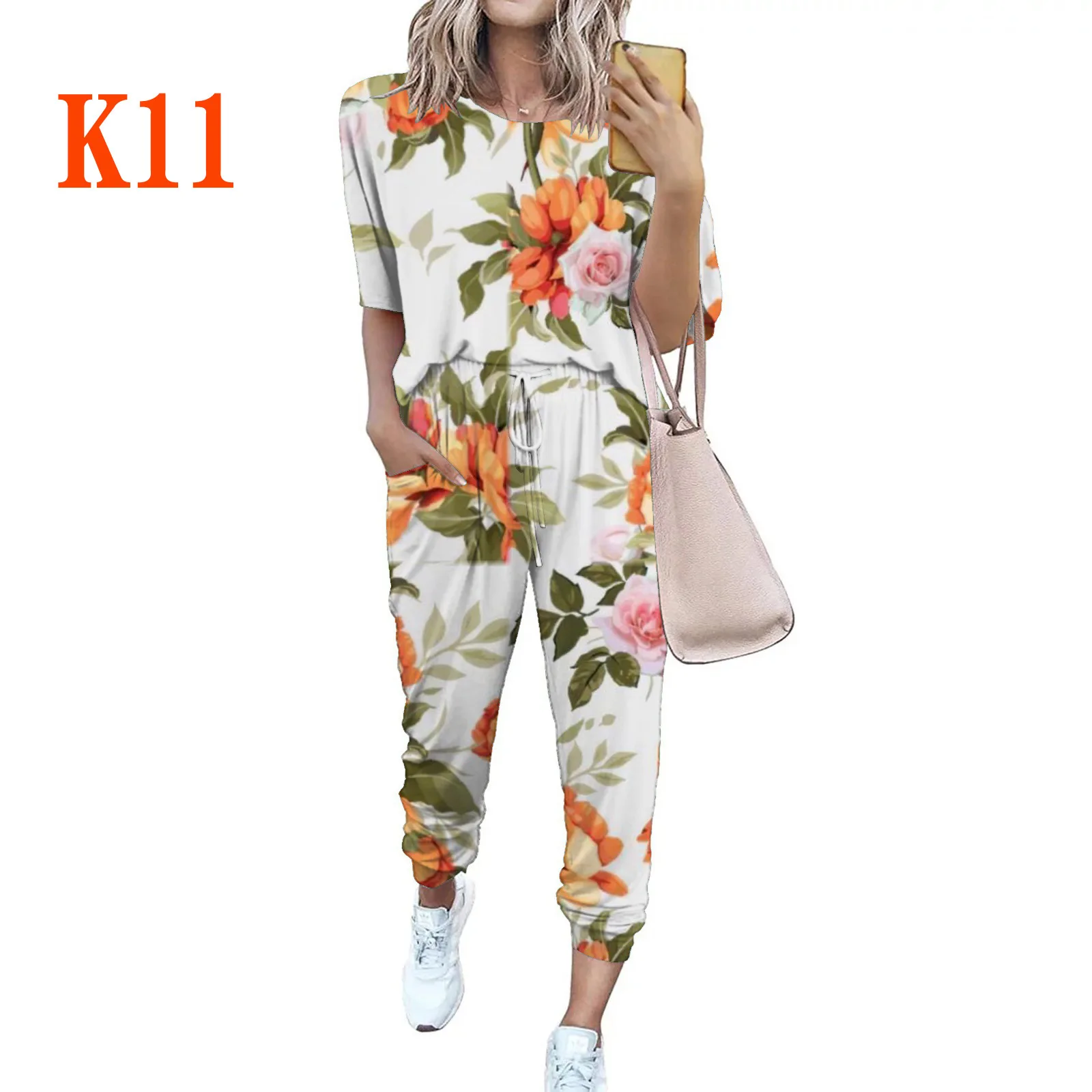

Spring, summer, autumn dress easy printing short sleeve leisure suit house coat