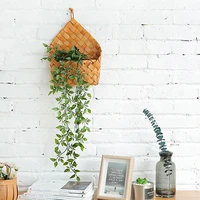 hand made wicker rattan flower basket green vine pot planter hanging vase container wall plant basket for garden lsb01