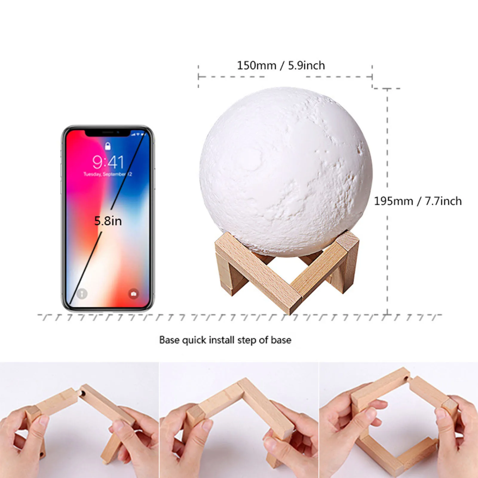 

3D Printing Personalized Moon Light 3 Colors Moon Lamp 15CM LED Touch Control Night Lights kids Birthday Anniversary gift