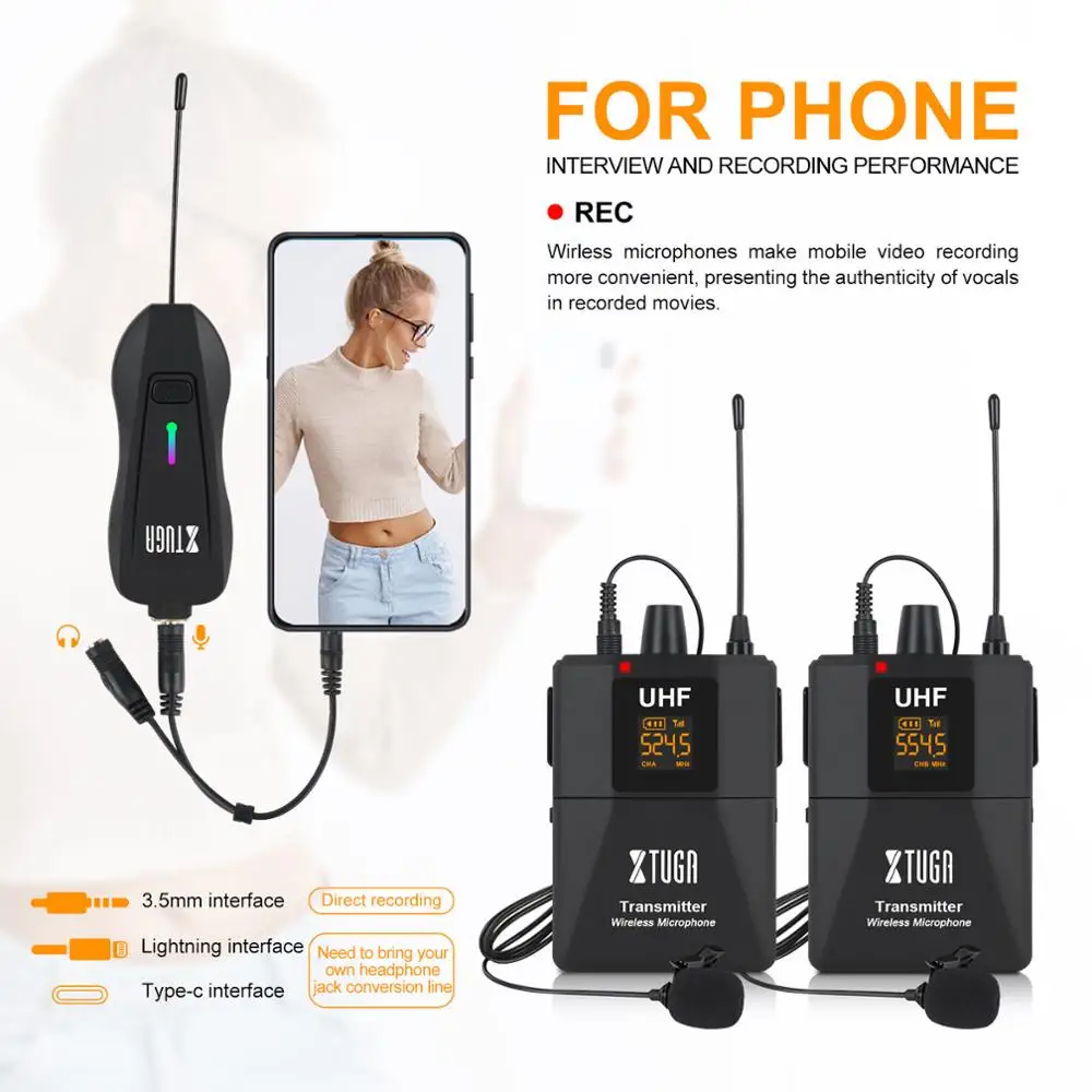 Беспроводной петличный микрофон XTUGA для камеры с мини-перезаряжаемым ресивером