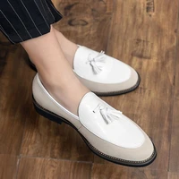 british style white tassel small leather shoes 47 plus size mens youth fashion casual vintage all match hair stylist shoes