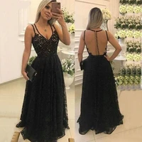 black lace formal dress women evening gown 2019 special occasion long dresses evening v neck a line sleeveless slim fit