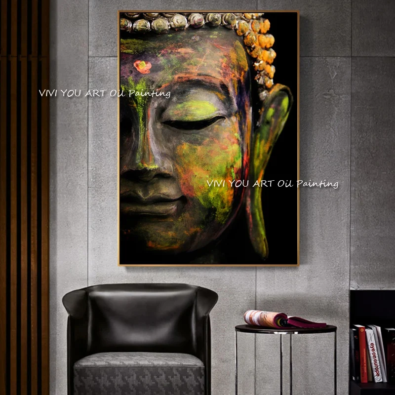 Красочные абстрактные статуи Будды на стене холст искусство ручной работы