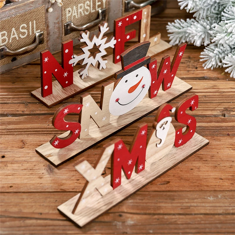 

2020 Christmas Tabletop Decorations Wooden Letter Ornaments 3D Crafts Home Decor Supplies Party Table Decor For New Year 2021