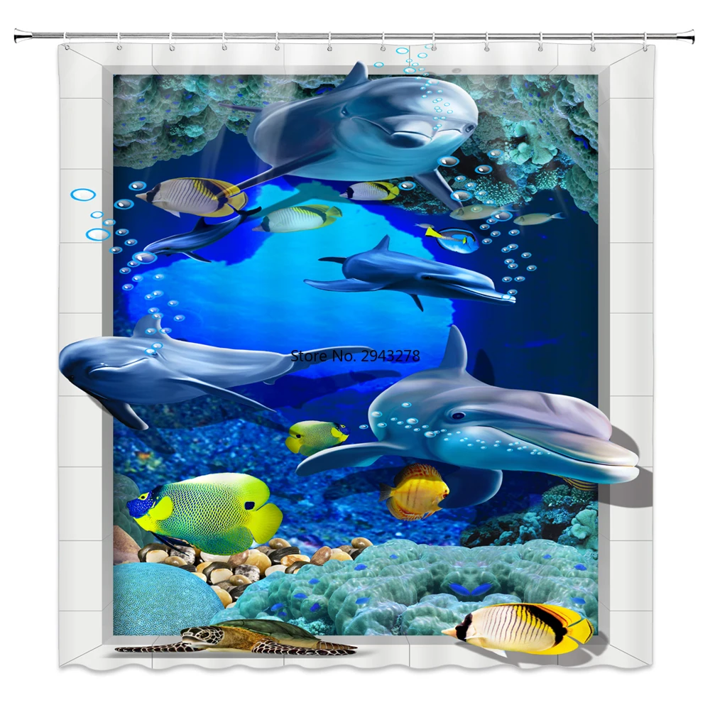 

Занавеска для душа из полиэстера с морским дельфином