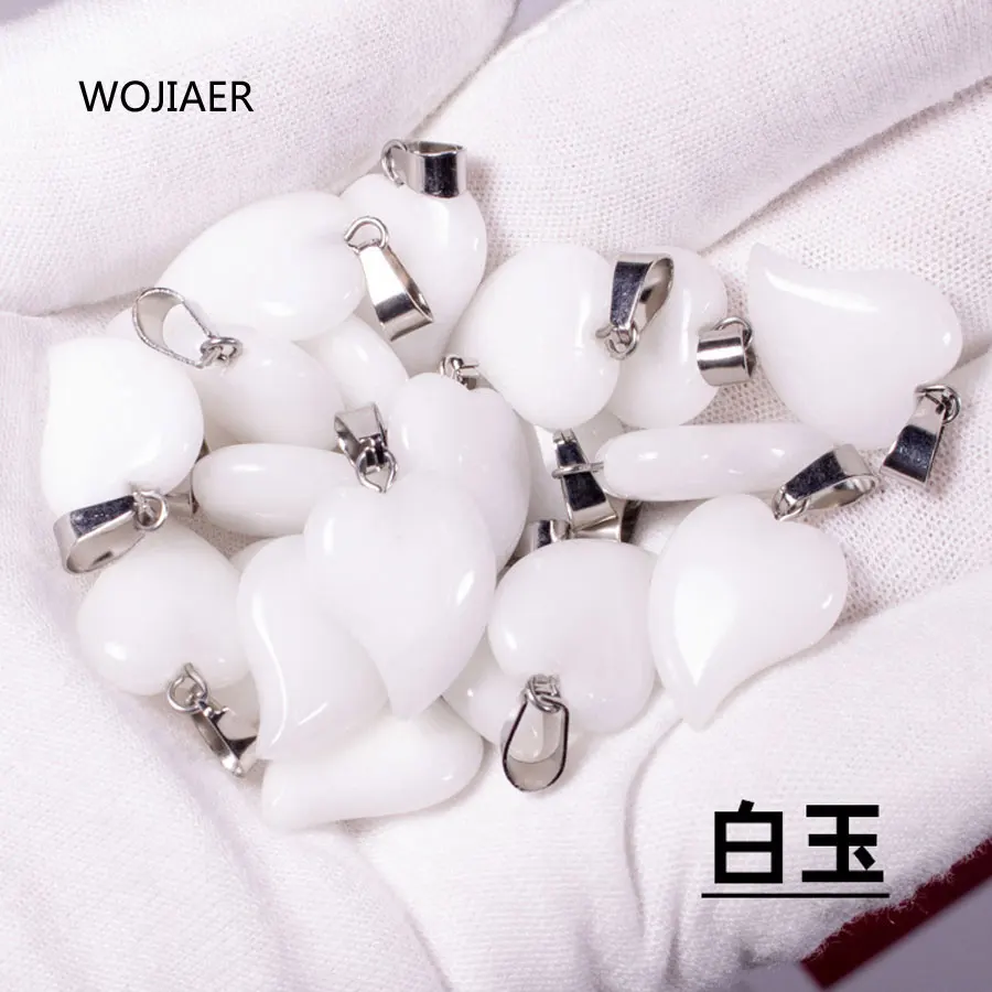 

WOJIAER 2021 Natural Stone Heart White Jades Charms Pendants Beads for Jewelry Couples Gift Making Good Quality 20x15x6mm ZM0525