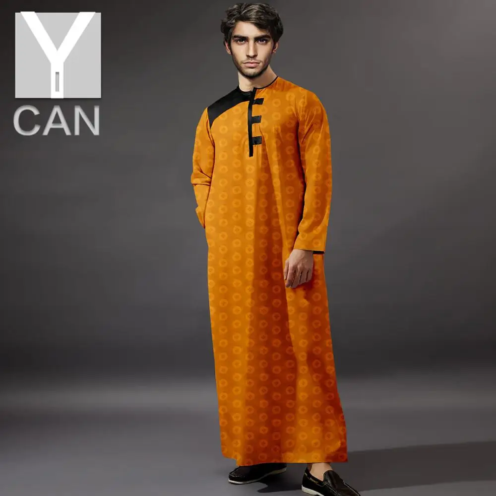 Y-CAN Muslim Fashion pakistan Men Robe Islamic Arabic Kaftan Long Sleeve Abaya Texture Robes Clothing Jubba Thobe Cotton Y201019