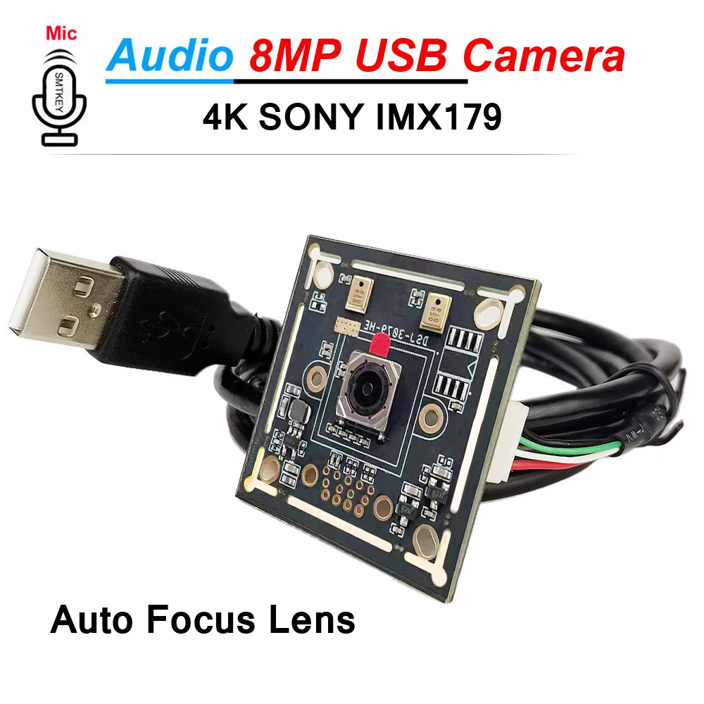

4K 8MP Audio USB Camera Auto Focus Lens 3264X2448 by IMX179 Sensor with microphone UVC OTG Plug and Play with 1m / 3m cable