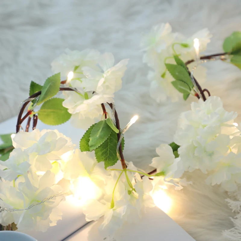 

2M 20LEDs Hydrangea Vine LED String Lights Battery Operated Christmas Home Wedding Decoration Valentine's Day Fairy Light