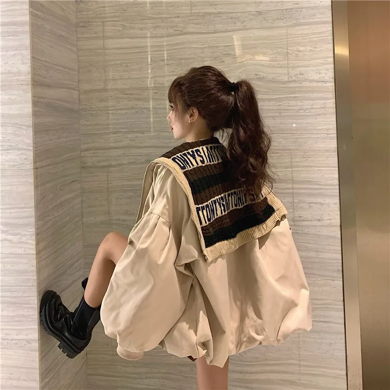 Женские осенние корейские модные куртки 2020 с большим матросским воротником в