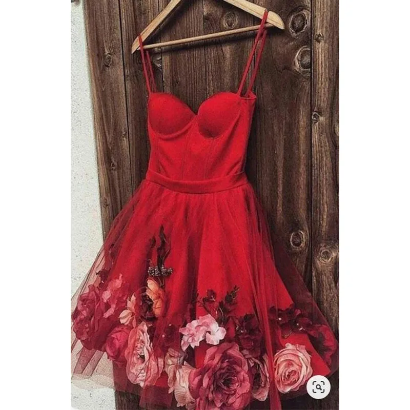 

robe de soiree 2021 Paris Floral Evening Dresses Midi Length abendkleider Sweetheart Evening Dress Straps Tulle Custom Made