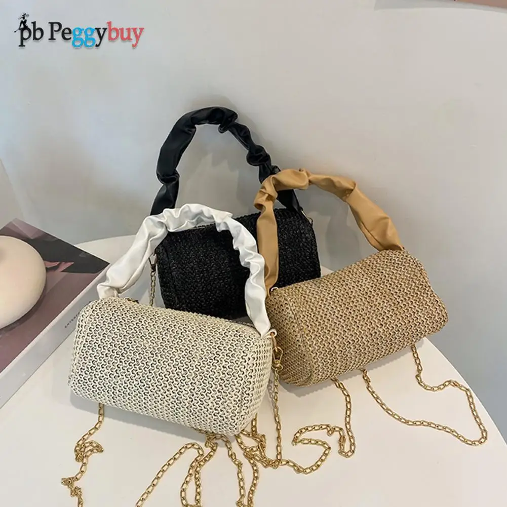 

Повседневные плетеные дорожные сумки на цепочке, маленькие женские плиссированные сумки на ремне, однотонные дамские сумочки через плечо