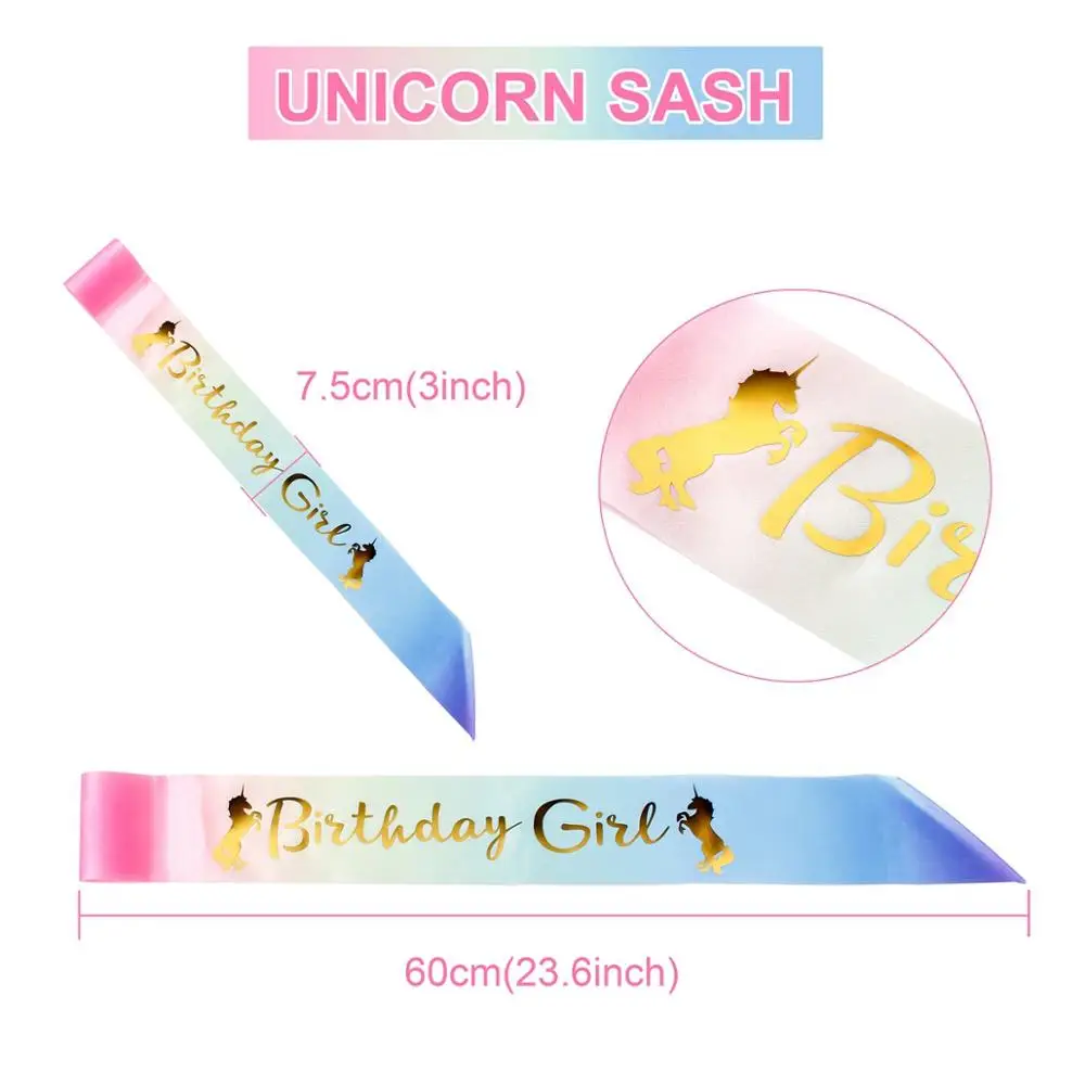 1Pcs unicorn sash 50 шт., вечерние принадлежности в виде леденца, единорога, декор для дня рождения, детские одноразовые столовые приборы, набор бумажных тарелок, чашка для детского душа, декор для девочек - Цвет: 1Pcs unicorn sash