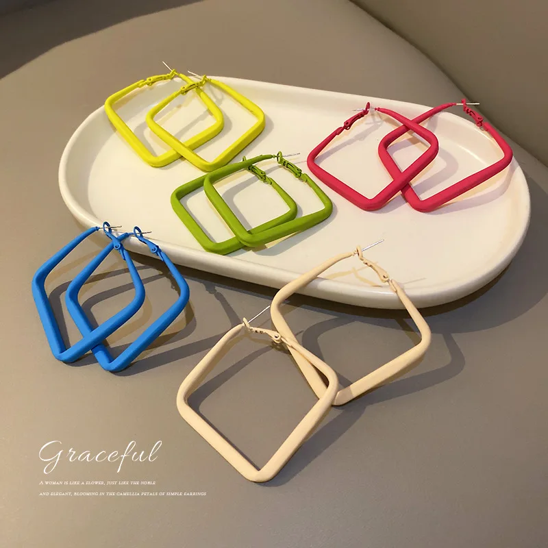 

Korean Original Design 925 Silver Candy Female Personality Exaggerated Square Net Red Earrings
