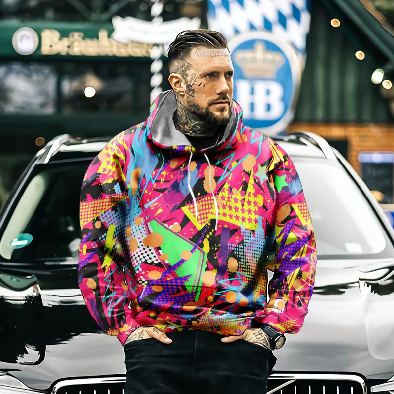 

Hip-hop Graffiti Art Stitching 3d Street Funny and Interesting Clothes Men's Hoodies Long Sleeves Spring, Autumn and Winter