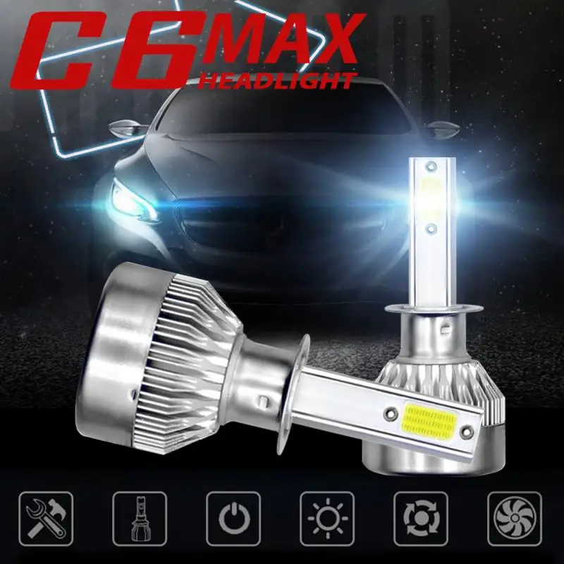 2 шт. H4 H7 светодиодные фары H1 H8/H9/H11 9005 H4/9003 C6 автомобильных фар 7600lm 6000 К Авто
