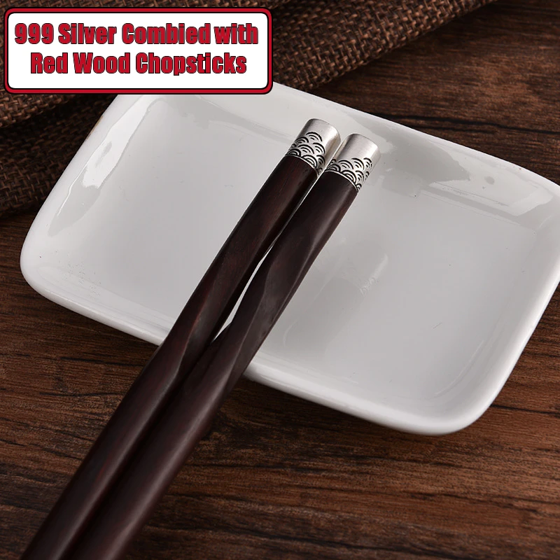 

Chinese 999 Silver Combied Black Wood Chopsticks Luxury Sticks Tableware Flatware Wedding Gift from China