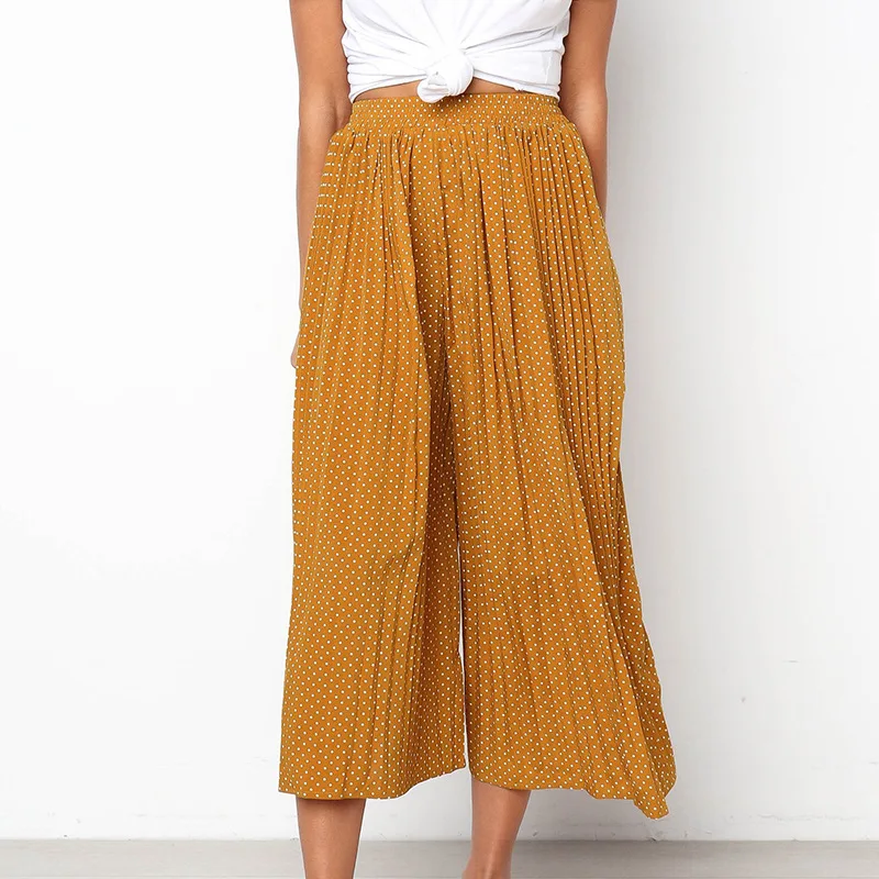 Брюки женские плиссированные с широкими штанинами в горошек|Брюки| |