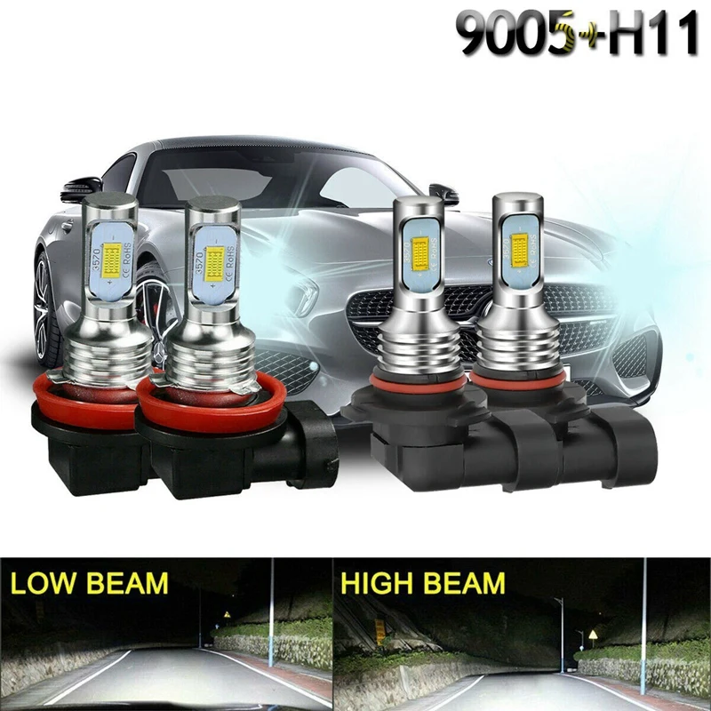 

New4X LED Headlight Bulbs Conversion Kit 9005+H8/H9/H11 High Low Beam 6000K Super White