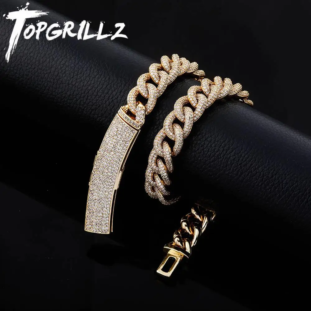 TOPGRILLZ 13mm Cuban Necklace Iced Zircon Necklace Micro Pave Hip-hop Fashion Jewelry