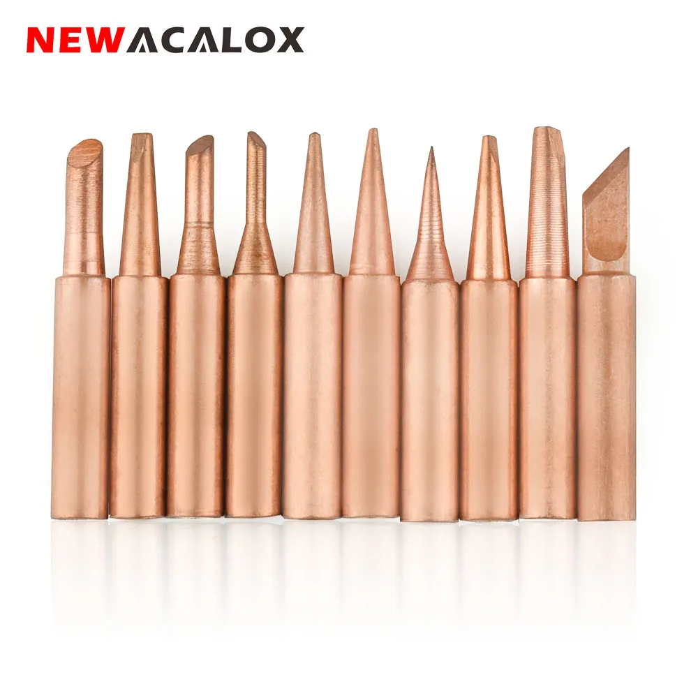 

NEWACALOX 10pcs/lot Pure Copper Soldering Iron Tips Kit 900M-T Series Lead-free Welding Tips for Soldering Rework Station Tool