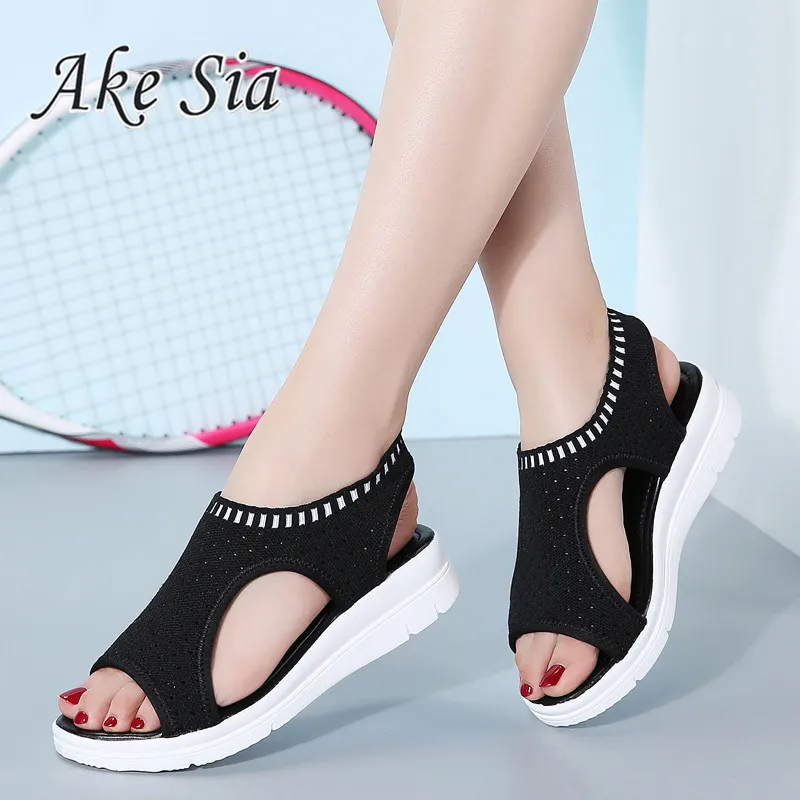 Туфли женские прогулочные дышащие удобные на плоской платформе летние сандалии