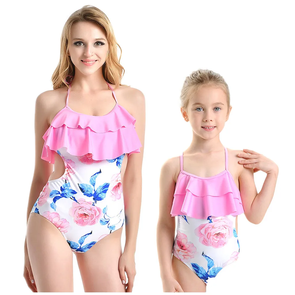 Женские Купальники мама и я женские купальники для маленьких девочек комплект