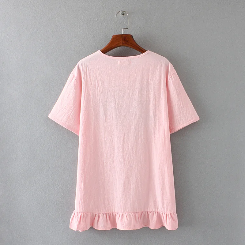 Женская хлопковая Футболка с круглым вырезом и вышивкой в виде листьев футболка