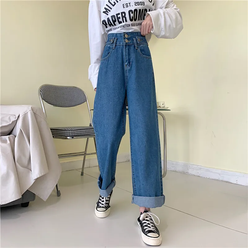 

Big Size 4XL Denim Jeans Women Winter High Waist Loose Jeans Lady Wide Leg Cropped Long Pants Student Fall Straight Trousers