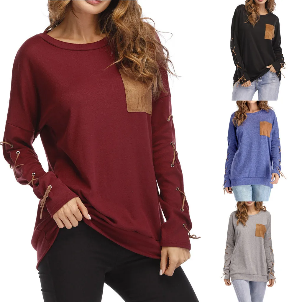 Осенняя женская спортивная одежда с круглым вырезом длинным рукавом