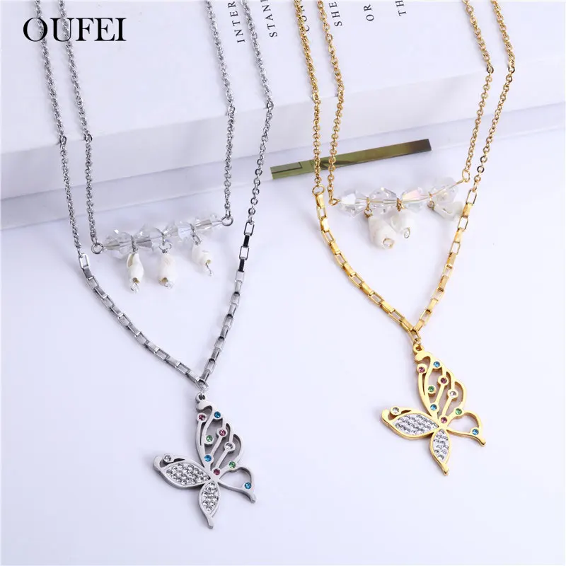 Женский комплект украшений OUFEI многослойное ожерелье и серьги с бабочкой из