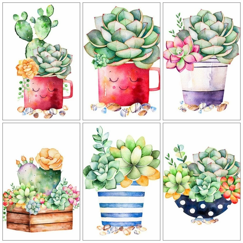 

5D Diy Paint Succulents Embroidery Diamond Green Plant Art and Crafts Kit for Adults Nordic Home Decor Mosaic Jewel Cross Stitch