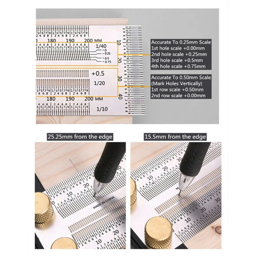 

High Precision Scale Ruler Marking Ruler T Type Hole Ruler Woodworking Scribing Mark Line Gauge Carpenter Measuring Tool+Pen