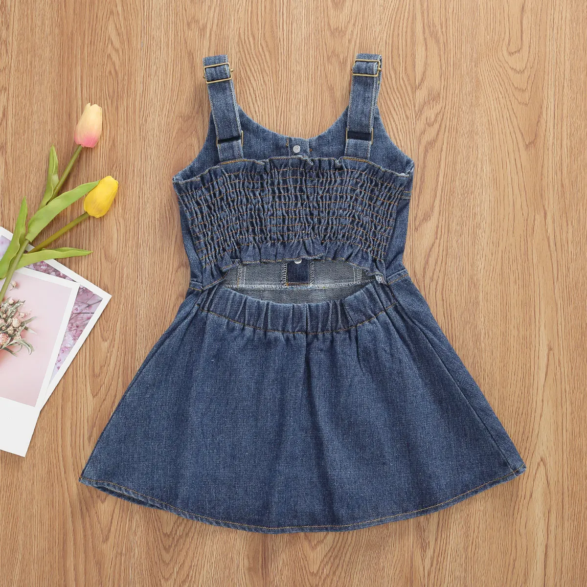 Детское летнее платье-трапеция без рукавов на пуговицах | Детская одежда и обувь