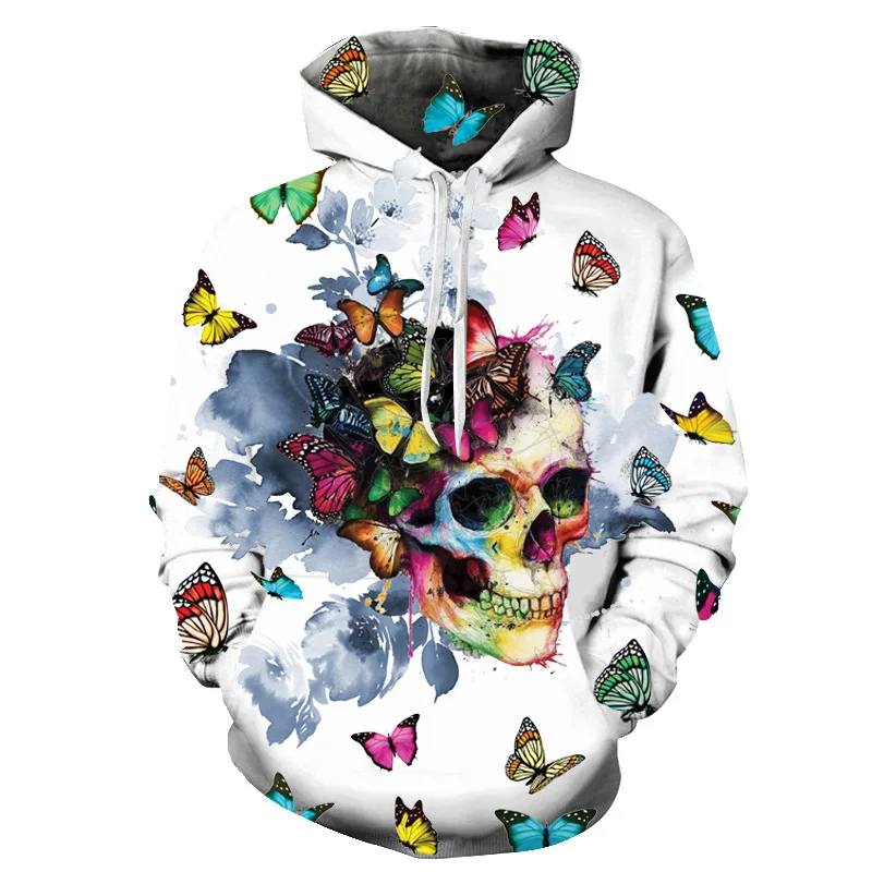 Осенняя мужская забавная черная толстовка с 3D-принтом и черепом уличная одежда