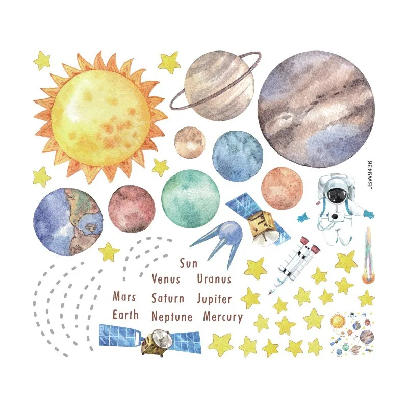 

Cartoon Planet Wall Stickers Children's Room Decoration Creative Bedroom Background Decal Self Adhesive Wallpaper Furniture