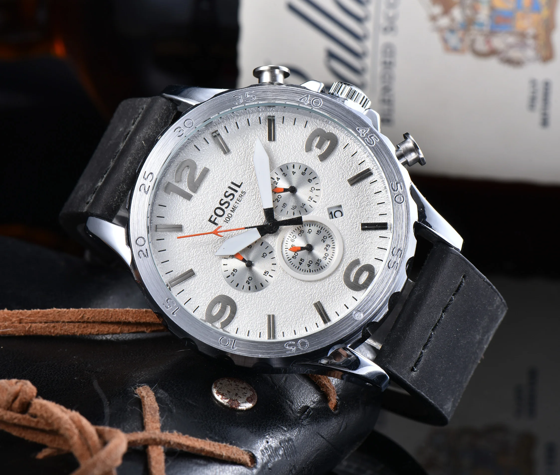 

2020 New Fashion Mens Watches Top Brand Luxury Big Dial Military Quartz Watch Leather Waterproof Sport Chronograph Watch Men